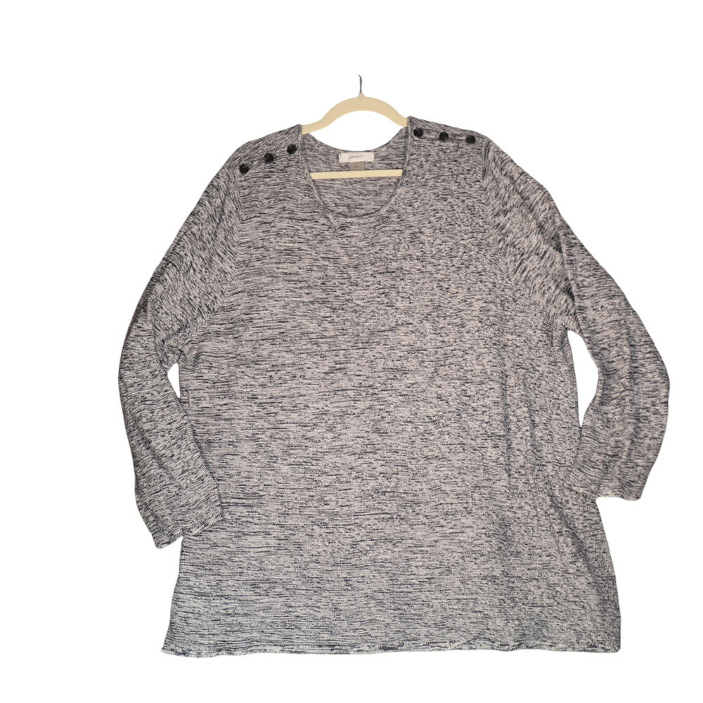 CJ Banks Tunic Sweater Womens 3X Marled Gray Button Detail 100% Cotton Ribbed